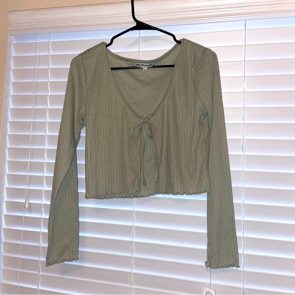 Wallflower Ribbed Cropped Front Tie “Cardigan”